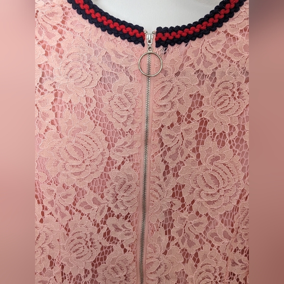 Gorgeous Kaimilan Dress, EUC, Sz L pink lace, red trim, V neck, back zip, EUC - Picture 4 of 4